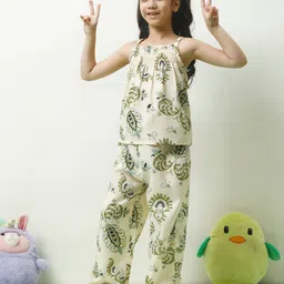 Athena Girl Ethnic Motifs Printed Linen Top With Trouser-image-73