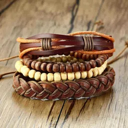 The Roadster Lifestyle Co. Men Set Of 4 Artificial Beaded Wraparound Leather Bracelets-picture-32