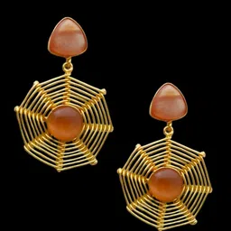 TISHUL JEWELS Gold-Plated Artificial Stones Studded Geometric Shaped Drop Earrings image 4
