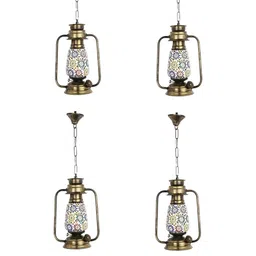 Somil Vintage Kerosene Lantern Style Hanging Lamp, LED Compatible with Multicolor Metal Fixture. B22 (Pin Type) Holder, Dimensions: 20 X 13 X 70 Cm, Pack of 4-picture-38