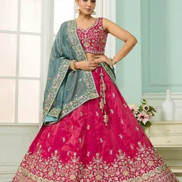 panchhi Embroidered Sequinned Semi-Stitched Lehenga & Unstitched Blouse With Dupatta-picture-38