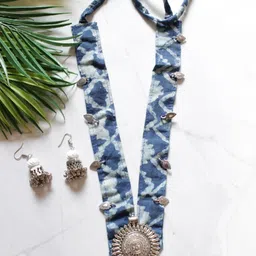 A Local Tribe Block Printed Fabric & Oxidised Metal Jewellery Set-picture-23