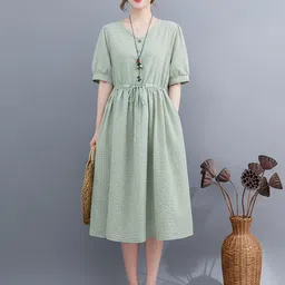 HERE&NOW Puff Sleeve A-Line Midi Dress-picture-39