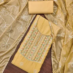 HERE&NOW Floral Embroidered Sequinned Roamn Cotton Unstitched Dress Material-picture-38