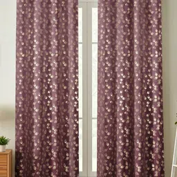 Kiara Creations Purple & Gold-Toned Set of 2 Floral Room Darkening Door Curtain-image-11
