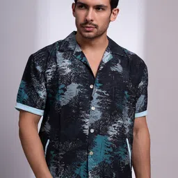 nostrum Regular Fit Printed Cotton Cuban Collar Half Sleeves Casual Shirt-picture-31