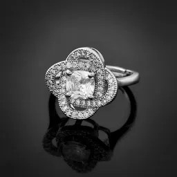 Voylla Rhodium-Plated Sparkling Elegance Radiant Grace American Diamond-Studded Ring-picture-19
