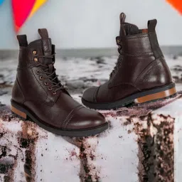 AMBLIN FOREVER Men Leather Ankle-Length Lace-Up Regular Boots-picture-30