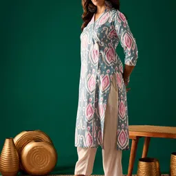 anouk Women's Blue Ikat Print Kurta image 5