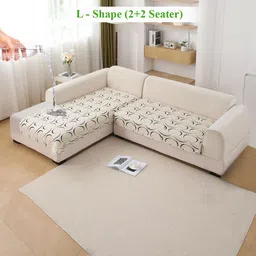 HOKIPO Natural Beige 2 Pieces Abstract Art Printed Waterproof 4 Seater Sofa Seat Covers-picture-28