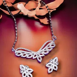 Manikya Rhodium Plated American Diamond Stone Studded & Beaded Mangalsutra image 1