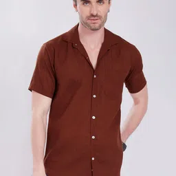 THE BEETEL HOUSE Men Comfort Slim Fit Solid Cuban Collar Linen Casual Shirt-picture-21