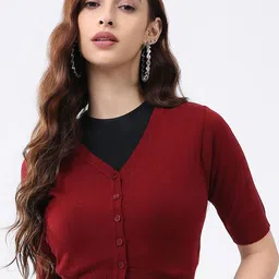 Monte Carlo Women V Neck Half Sleeves Crop Cardigan-image-37