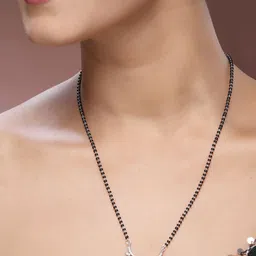 ADIVA Silver-Plated American Diamond Studded & Beaded Mangalsutra image 3