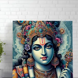 Livin'luxe Blue & Gold-Toned Canvas Lord Krishna Religious Wall Art-image-8