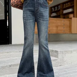 LULU & SKY Girls Flared High-Rise Low Distress Light Fade Jeans-picture-22