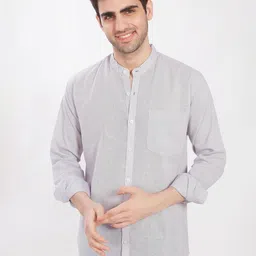 THE BEETEL HOUSE Comfort Slim Fit Linen Mandarin Collar Casual Shirt-image-8