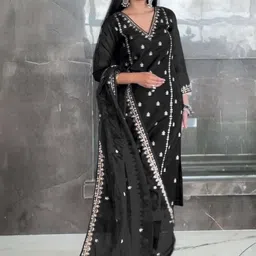 FANCIFLAIR Women Ethnic Motifs Embroidered Regular Thread Work Kurta with Trousers & With Dupatta image 2