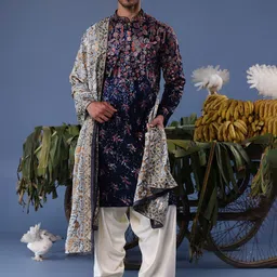 KALPRAAG Embroidered Mandarin Collar Straight Thread Work Kurta With Patiala And Dupatta image 4