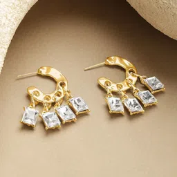 Rubans Voguish Stainless Steel Gold-Plated Cubic Zirconia Studded Drop Earrings-picture-10