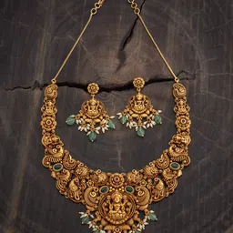 Kushal's Fashion Jewellery Ruby-Green Gold-Plated Ethnic Antique Jewellery Set-picture-30