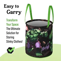 Kuber Industries Green & Black Marvel Green Hulk Printed Foldable Laundry Bag 45L image 5