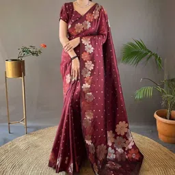 Tekson Woven Design Floral Zari Saree With Blouse Piece image 3