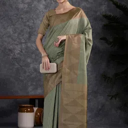Mitera Woven Design Zari Silk Blend Tussar Saree image 5