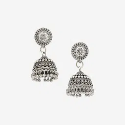 Anouk Women Set of 2 Silver Plated Traditional Oxidized Jhumka Earrings image 5