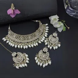 I Jewels Gold Plated Kundan Studded & Pearls Beaded Jewellery Set-picture-28