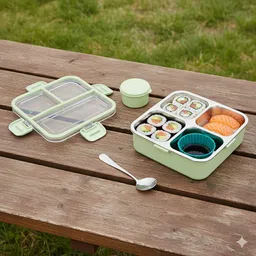 adiyaenterprise Eco-Friendly Stainless Steel Lunch Box & Sauce Dibbie With 1 spoons 3 Containers Lunch Box image 2