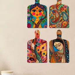 ArtVibes 4-Pcs Blue & Brown Pichwai Printed Wooden Wall Hangings-image-66