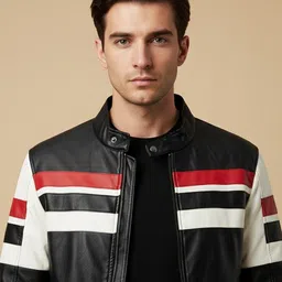 Mast & Harbour Men Striped Leather Tailored Jacket image 3