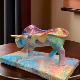 SANKALAN CREATIONS Blue & Yellow Geometric Bull Birds And Animals Figurine Showpiece image 2