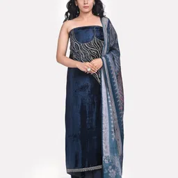 THE WEAVERS SHOP BY RAAVI Embroidered Unstitched Velvet Dress Material-picture-25