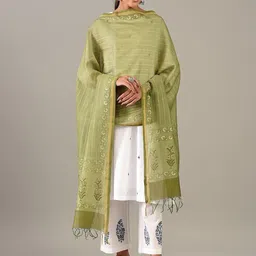 JAYPORE Floral Printed Cotton Silk Dupatta image 2