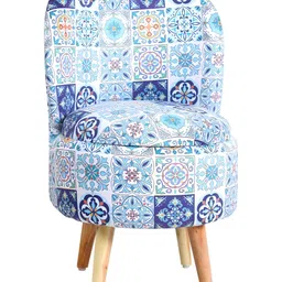 Shadowkart Set Of 2 White & Blue Printed Wooden Velvet Ottomans image 3