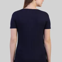 fleximaa Women Solid V Neck Pure Cotton Dark Blue T-Shirt image 2