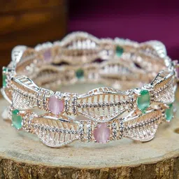 Wedding Chuda by Hitesh Bangles Set Of 2 Rose Gold American Diamond Studded Bangles image 4