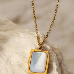 Estailo fashion Women Gold-Plated Cubic Zirconia-Studded Square Pendant With Chain-picture-52