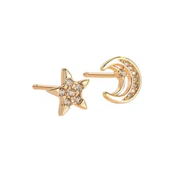MYKI Rose Gold-Plated Stainless Steel Cubic Zirconia Studded Star Shaped Studs image 2