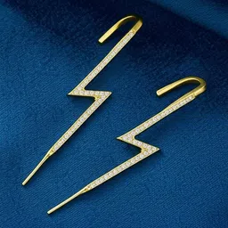 DressBerry Gold-Plated Geometric Cubic Zirconia Studded Thunderbolt Ear Cuff-image-39