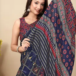 SSHAGUN LIFESTYLE Blue Printed Patola Silk Blend Saree image 3