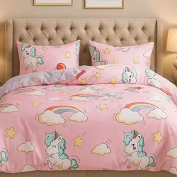 Famyo Pink & White Animal Printed Double King Bedding Set-picture-41