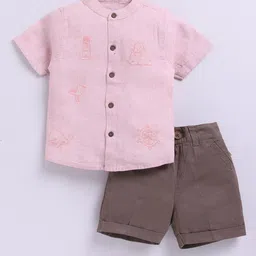 LITTLE COLLARS Boys Embroidered Mandarin Collar Shirt With Shorts-image-90