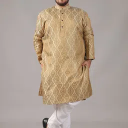 SOJANYA PLUS Size Ethnic Motifs Woven Design Band Collar Jacquard Silk Straight Kurta-picture-25