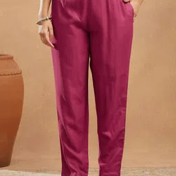 Fabindia Women Pleated Ethnic Mid-Rise Regular Fit Regular Trousers-image-98