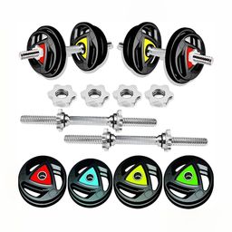 HackerX Set Of 8 Metal Integrated Rubber Plates Adjustable Dumbbell Combo - 30 kg-image-5