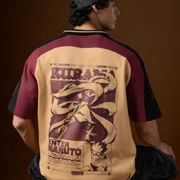The Souled Store Men Graphic Printed Polo Collar Cotton Oversized T-shirt-picture-58