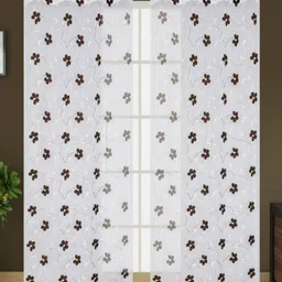 UrbanArts Brown & White Floral Sheer Window Curtain image 2